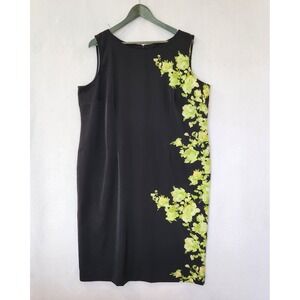 Maya Brooke Womens 20W Black Lime Green Floral Sleeveless Sheath Dress 27323